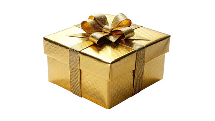 Gold gift box with ribbon. isolated on transparent background.