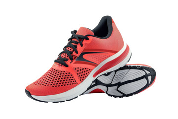 A dynamic pair of red and black running shoes ready for action