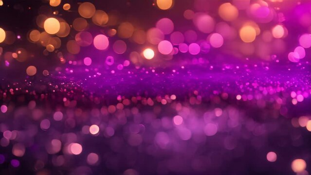 Bokeh light effect with pink and blue circles. Festive background with glittering particles for holiday card design