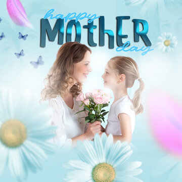 Happy mother s day floral greeting card design with photo and text for social media post   mother day  background 