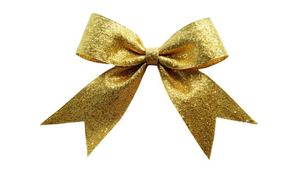 Gold glitter ribbon tie bow. isolated on transparent background.