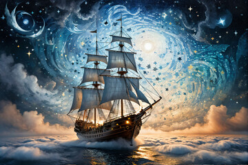 Sailboats travel the vast oceans. - obrazy, fototapety, plakaty