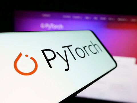 Stuttgart, Germany - 03-12-2024: Cellphone with logo of machine learning library PyTorch in front of website. Focus on left of phone display.