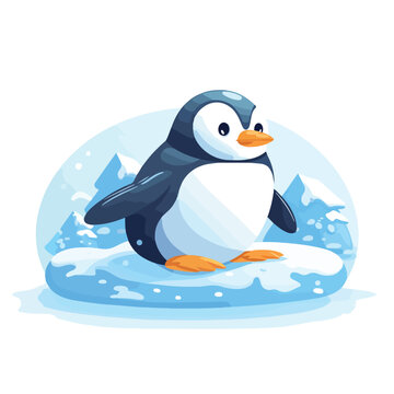 Cute penguin sliding on ice illustration perfect fo