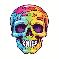 Cute skeletons head with rainbow illustration 