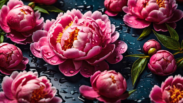 Beautiful pink peony flowers background. Generative ai