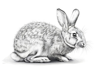 Fototapeta premium Engraving of a rabbit on a white background, ink sketch illustration. Suitable for wildlife-themed designs.