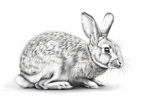 Engraving of a rabbit on a white background, ink sketch illustration. Suitable for wildlife-themed designs.