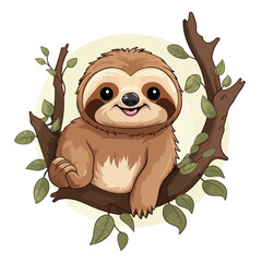 Cute sloth hanging from tree illustration ideal for