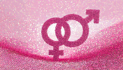 Gender symbols (man and woman) with pink shiny sand background