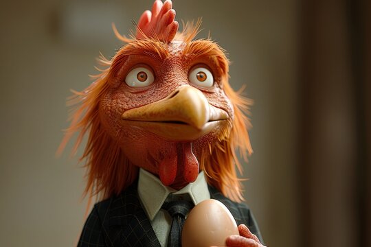 The rooster is a businessman with an egg . 3d illustration