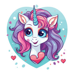 Cute unicorn with heart shape cartoon illustration