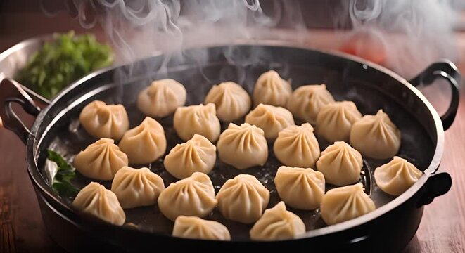 Dumplings in a steamer.