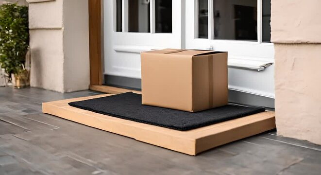 Delivery packages in front of a door of a house.
