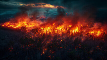 Global crisis: forests ablaze, a dire consequence of escalating wildfires. - obrazy, fototapety, plakaty