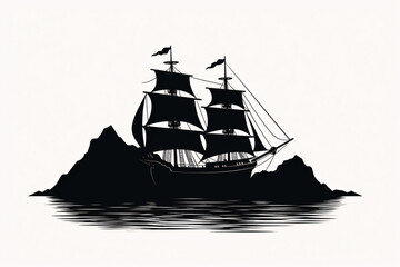 a silhouette of a ship on water