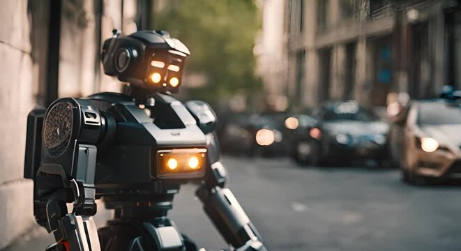 Police robot in the city.