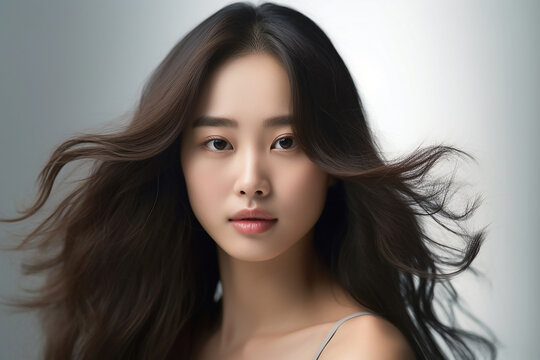 Elegant young woman with flowing hair and a soft expression.