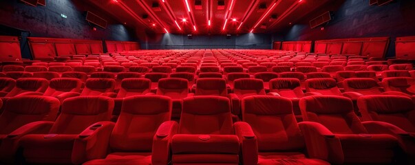 Rows of red empty seats in cinema hall