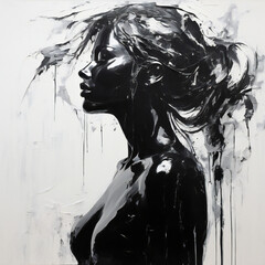 a woman painted in black and white