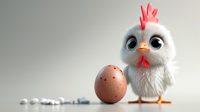The character is a chicken with eggs. 3d illustration