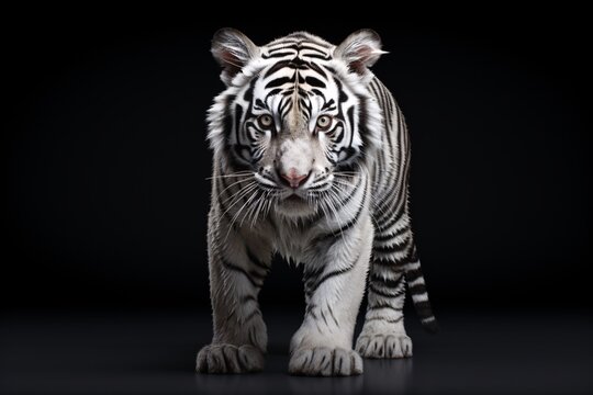 a white tiger with black background