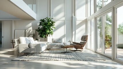 Scandinavian home during daylight hours to convey the natural brightness and atmosphere of the space. The composition reflects the understated aesthetics of Scandinavian design.