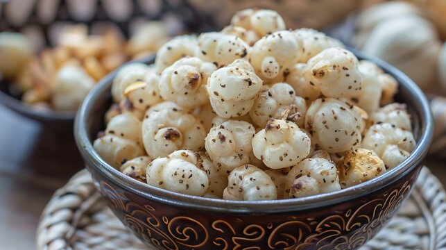 Makhana, commonly known as fox nuts or lotus seeds, are nutritious seeds harvested from the Euryale ferox plant, a member of the water lily family, predominantly grown in Asian wetlands and ponds.