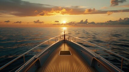 picturesque views of the sea and horizon, highlighting the luxurious ambiance of the yacht. This contextualizes the scene and adds depth to the photo, making it more exciting and realistic.