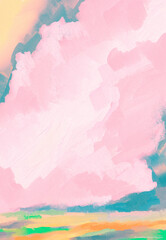 Impressionistic Colorful Cloudscape Landscape in Teal, Peach, pink & Green Art, Digital Painting, Illustration, Artwork, Design