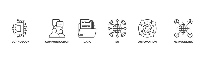 Digital transformation banner web icon glyph silhouette with icon of technology, communication, data, iot, ict, automation, internet, and networking