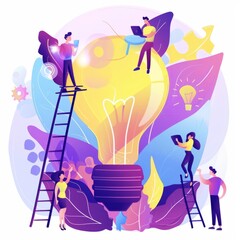 Business concept illustration with light bulb.  flat illustration of idea, startup, brainstorming, creativity, innovation. Creative concept for web banner