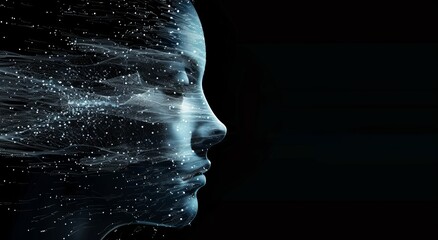 inteligence artificial human face, copy space
