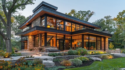 Obraz premium Large House Overlooking Lake