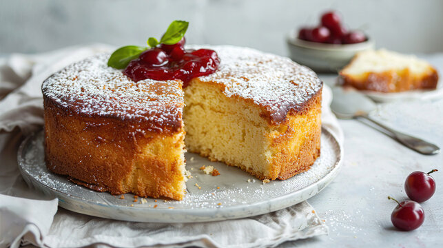 Sweet homemade yeast Cake as a traditional summer cake with Berries. Image for cafe menu, Banner