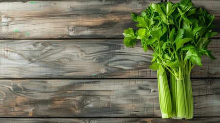 Celery Bunch on Wooden Table
