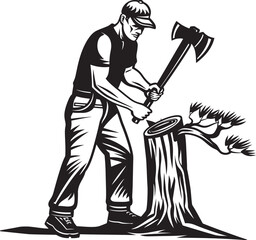 Tree Chopping Maestro Badge Axe Master Vector Symbol