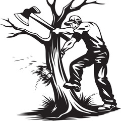Lumber Legend Tree Chopping Emblem Timber Titan Man and Axe Icon