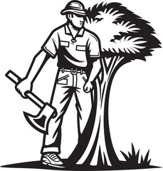 Woodland Warrior Vector Emblem Axeman Artistry Tree Felling Logo