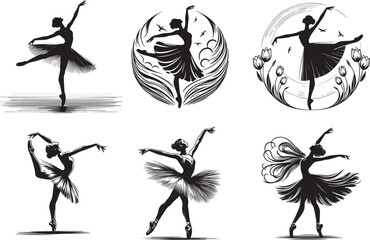 ballet dancer black and white vector set © Luka