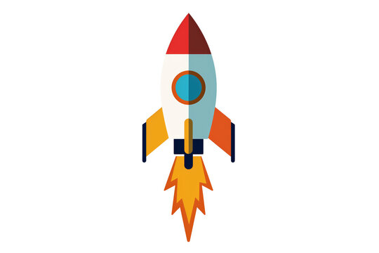 Space rocket launch flat design illustration, white background. Project start up.