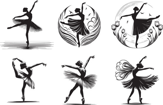 ballet dancer black and white vector set