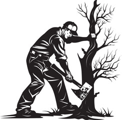 Woodcut Warrior Symbolic Tree Chopping Axe Allegiance Black Vector Logo