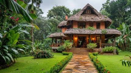 Fototapeta premium House Amid Lush Green Forest