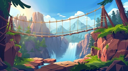 Fototapeta premium Rope Bridge Over River Surrounded by Trees