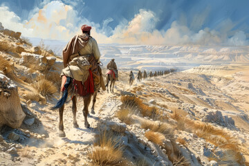 Entering the Promised Land, A Biblical Journey's End - Illustration - obrazy, fototapety, plakaty