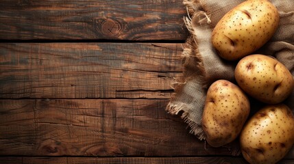 Pile of Potatoes on Wooden Table