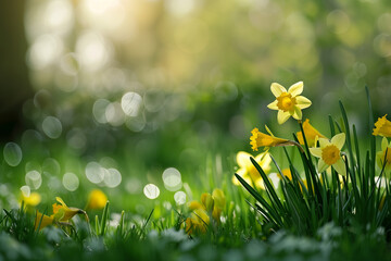 Spring mood photo with space for text and blur background nature - obrazy, fototapety, plakaty