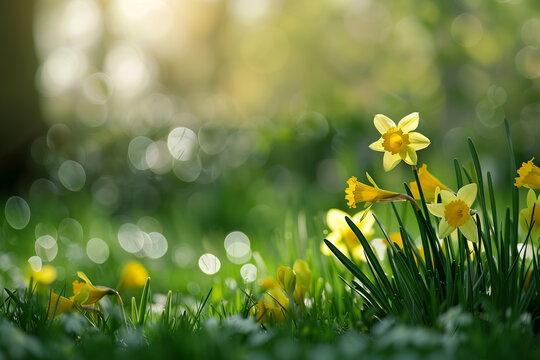 Spring mood photo with space for text and blur background nature