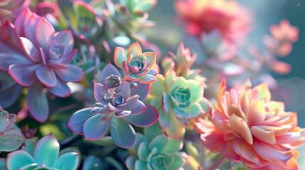 Fototapeta premium Vibrant Multicolored Succulent flowers